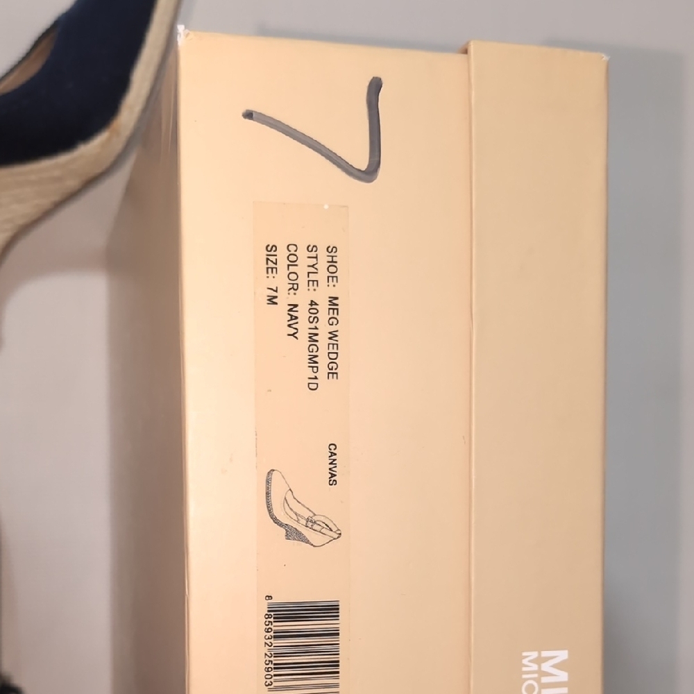 Michael Kors Meg Wedge Navy Canvas Espadrille Sandals Size 7 - Picture 7 of 8